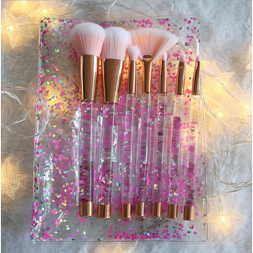 Набір кистей для макіяжу з блискітками 7шт Merry are blue pink