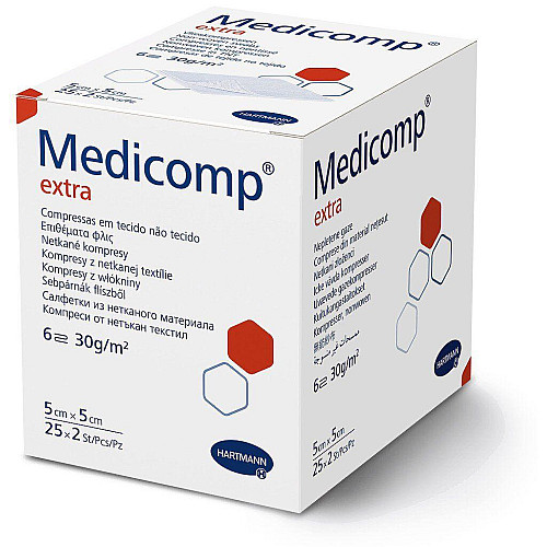 Стерильні сорбційні серветки з нетканого матеріалу Paul Hartmann Medicomp Extra 5х5 см 2х25 шт