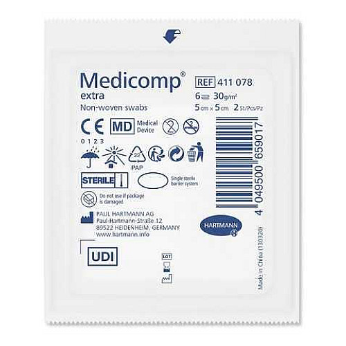 Стерильні сорбційні серветки з нетканого матеріалу Paul Hartmann Medicomp Extra 5х5 см 2х25 шт