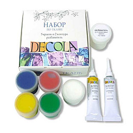 Набір "Розпис по тканині" (5 фарб+2 контура+розчинник для фарб) Decola
