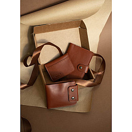 Мужской подарочный набор кожаных аксессуаров Чикаго Коричневый BlankNote