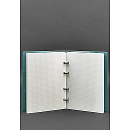 Кожаный блокнот на кольцах 9.0 с твердой бирюзовой обложкой BlankNote