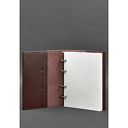 Кожаный блокнот на кольцах 9.0 с твердой бордовой обложкой BlankNote