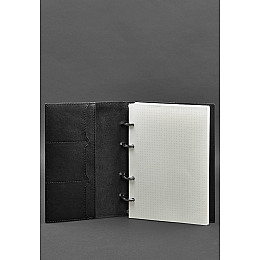 Кожаный блокнот на кольцах 9.0 с твердой угольно-черной обложкой BlankNote