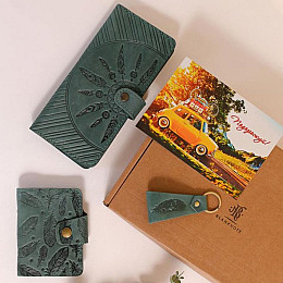 Набор женских кожаных аксессуаров Канкун Зеленый BlankNote