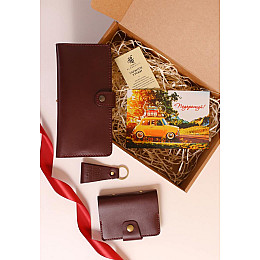 Набор женских кожаных аксессуаров Медина Бордовый BlankNote