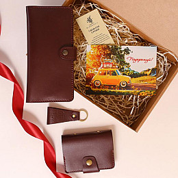 Набор женских кожаных аксессуаров Медина Бордовый BlankNote