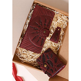 Набор женских кожаных аксессуаров Ибица Бордовый BlankNote