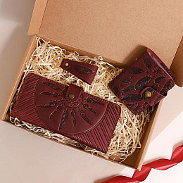 Набор женских кожаных аксессуаров Ибица Бордовый BlankNote