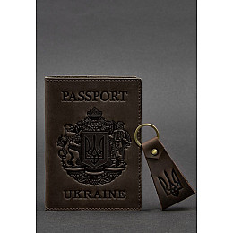 Подарковий набір шкіряних аксесуарів з українською символікою темно-коричневий BlankNote