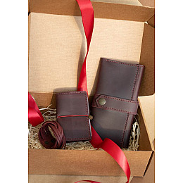 Женский подарочный набор кожаных аксессуаров Париж Crazy Horse Бордовый BlankNote