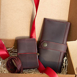 Женский подарочный набор кожаных аксессуаров Париж Crazy Horse Бордовый BlankNote