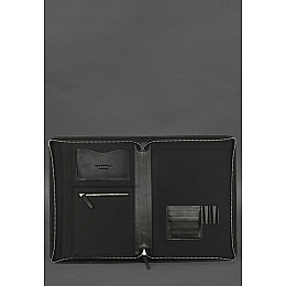 Кожаная папка А4 на молнии для документов черная BlankNote