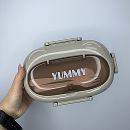 Ланч-бокс пластиковий 22*15*7 см Ал Пластик 1208 сірий з бежевим