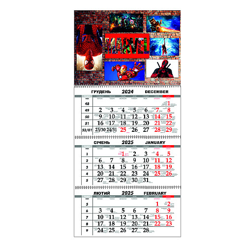 Квартальный настенный календарь на 2025 Vivay Marvel 30x65 см Разноцветный (hub_u1xygv)
