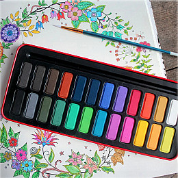 Набір акварельних фарб WORISON в металевій пеналі та пензлик 24 кольори (B- 24)