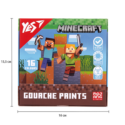 Краски гуашеві Yes Minecraft 16 кольорів 20 мл (230408)