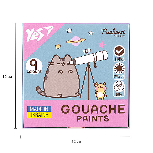 Краски гуашеві Yes Pusheen 9 кольорів 20 мл (230401)
