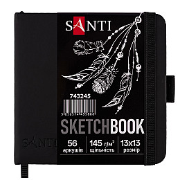 Скетчбук для графіки Santi з чорною папером 13x13 см PU 145 г/м2 56 л (743245)