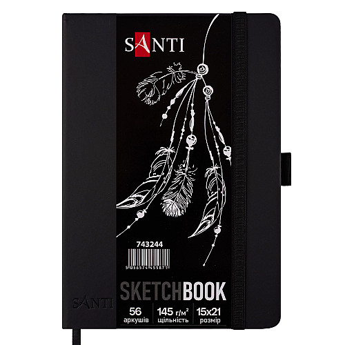 Скетчбук для графіки Santi з чорною папером 15x21 см PU 145 г/м2 56 л (743244)
