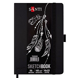 Скетчбук для графіки Santi з чорною папером 16x23 см PU 145 г/м2 56 л (743243)