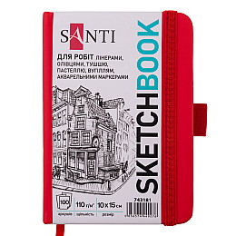 Скетчбук для графіки Santi 10х15 см PU 110 г/м2 100 л Червоний (743181)