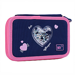 Пенал двойной YES HP-01 Bright Hearts 13х21х4 см Сине-розовый (533640)
