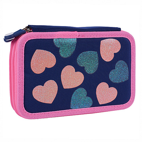 Пенал двойной YES HP-01 Bright Hearts 13х21х4 см Сине-розовый (533640)