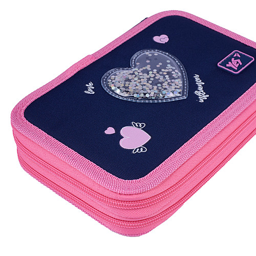 Пенал двойной YES HP-01 Bright Hearts 13х21х4 см Сине-розовый (533640)