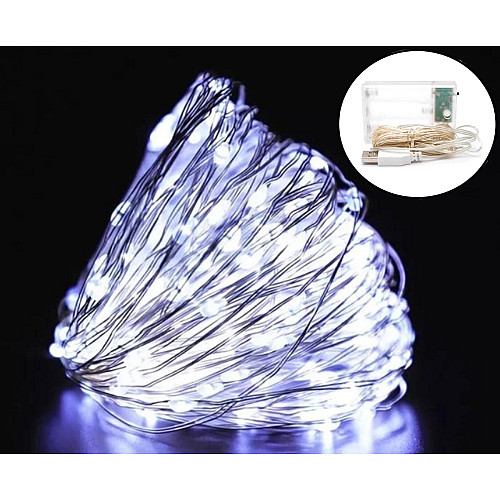 Гірлянда Нитка Led 100 проволока 10 м Білий 1 режим USB + батарейка Декоративне світло 218-21528273