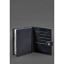 Кожаная обложка-портмоне на паспорт с гербом Украины 25.0 темно-синяя BlankNote