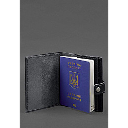 Кожаная обложка-портмоне на паспорт с гербом Украины 25.0 Черная BlankNote