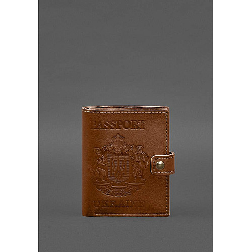 Кожаная обложка-портмоне на паспорт с гербом Украины 25.0 Светло-коричневая BlankNote