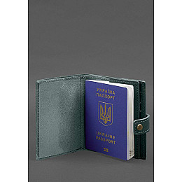 Кожаная обложка-портмоне на паспорт с гербом Украины 25.0 Зеленая BlankNote