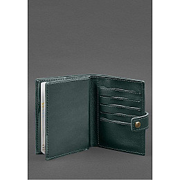 Кожаная обложка-портмоне на паспорт с гербом Украины 25.0 Зеленая BlankNote