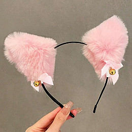 Лисьи ушки Аніме з бантом на обручі Ніжно-Рожеві (23675) Bioworld