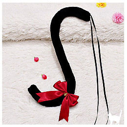 Неко Хвост Кошачий на ленточці чорний з червоним бантом 70см (23789) Bioworld