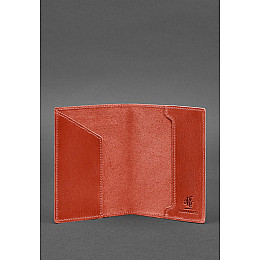 Кожаная обложка для паспорта коралловая с украинским гербом BlankNote