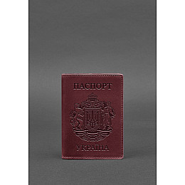 Кожаная обложка для паспорта с украинским гербом бордовая BlankNote