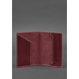 Кожаная обложка для паспорта с украинским гербом бордовая BlankNote