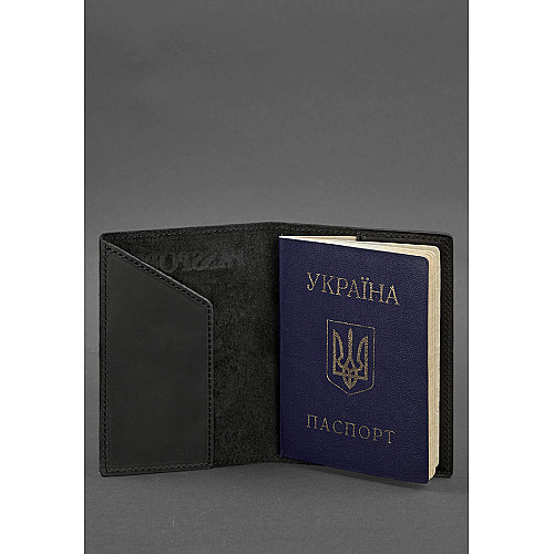 Кожаная обложка для паспорта с украинским гербом черная BlankNote