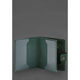 Кожаная обложка-портмоне для удостоверения офицера  с карманом для жетона 11.1 зеленая Crazy Horse BlankNote