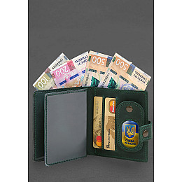 Кожаная обложка-портмоне для удостоверения офицера  с карманом для жетона 11.1 зеленая Crazy Horse BlankNote