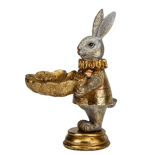 Декоративная статуэтка Кролик с подносом Gold 15х10х9 см Lefard Золотистый AL229130