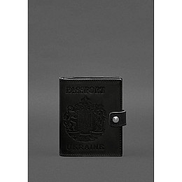 Кожаная обложка-портмоне на паспорт с гербом Украины BlankNote 25.0 Черная Crazy Horse