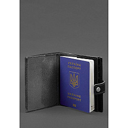 Кожаная обложка-портмоне на паспорт с гербом Украины BlankNote 25.0 Черная Crazy Horse
