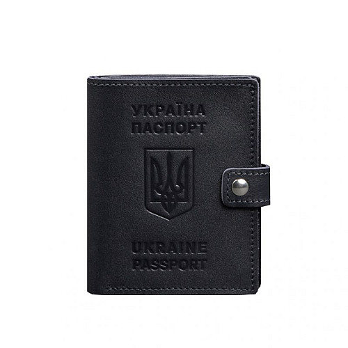 Кожаная обложка-портмоне на паспорт с гербом Украины BlankNote 25.1 темно-синяя