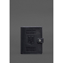 Кожаная обложка-портмоне на паспорт с гербом Украины BlankNote 25.1 темно-синяя