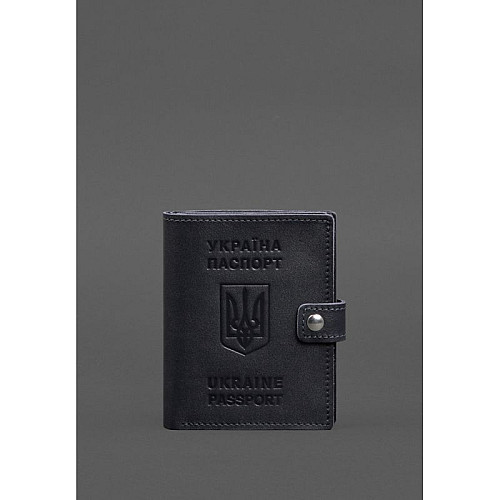 Кожаная обложка-портмоне на паспорт с гербом Украины BlankNote 25.1 темно-синяя