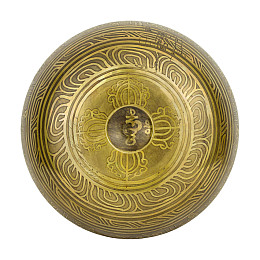 Поющая чаша Kailash Тибетська Ганеш Подвійний ваджра на дні Мантра Мани 165x165x70 мм Бронзова (27703)